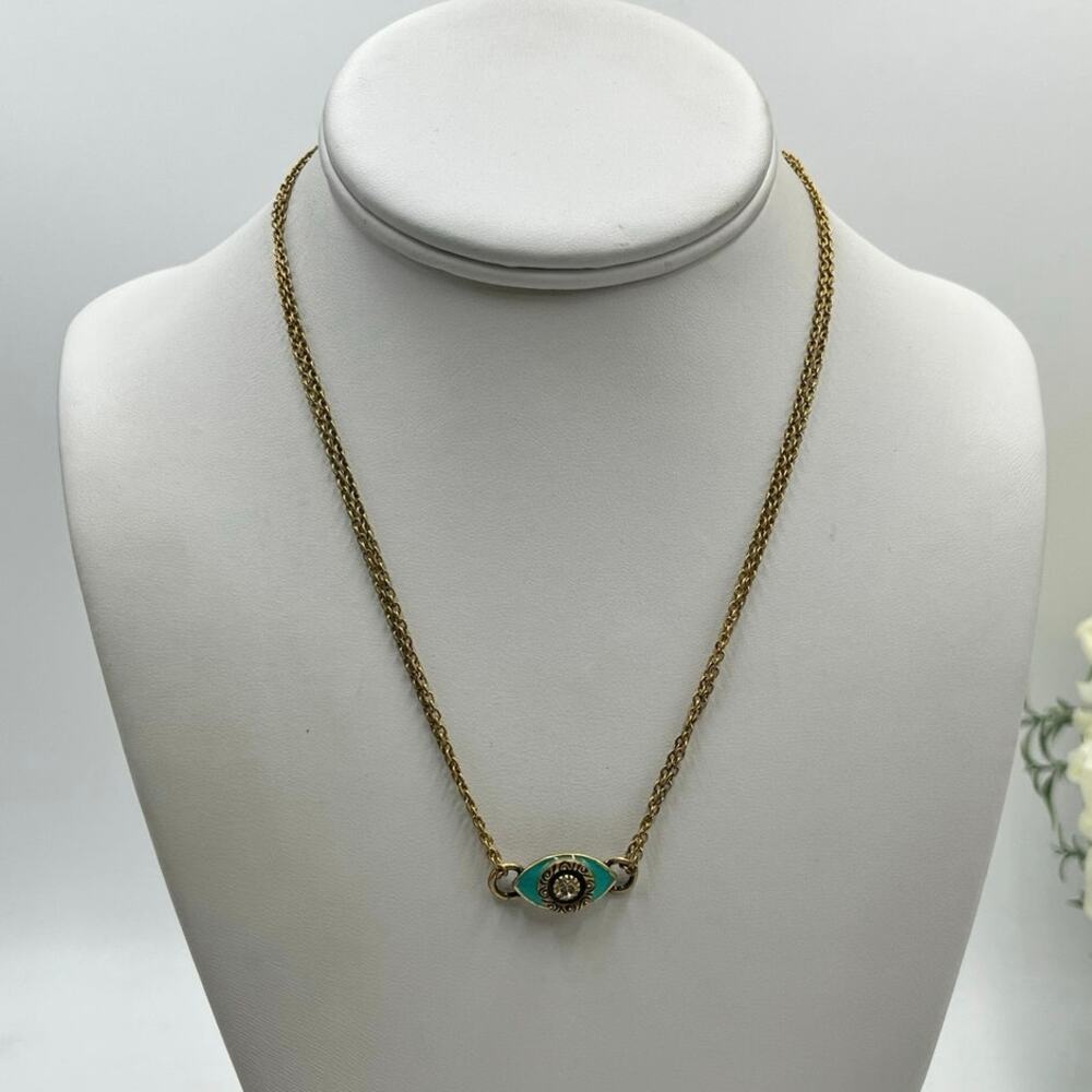 Michal Golan Turquoise and‎ Black Evil Eye Necklace on Double Chain Rhinestone